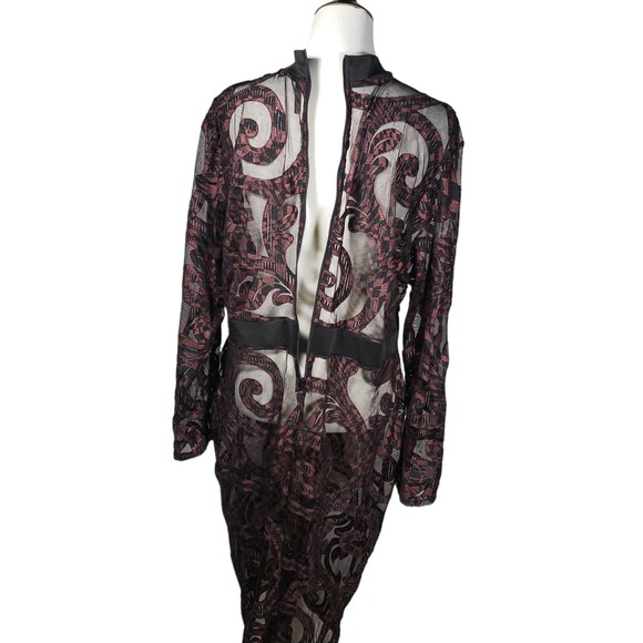 Goodtime USA Women's Plus 3X Stretchy Sheer Burgundy Glitter Black Dress As is - Picture 4 of 11